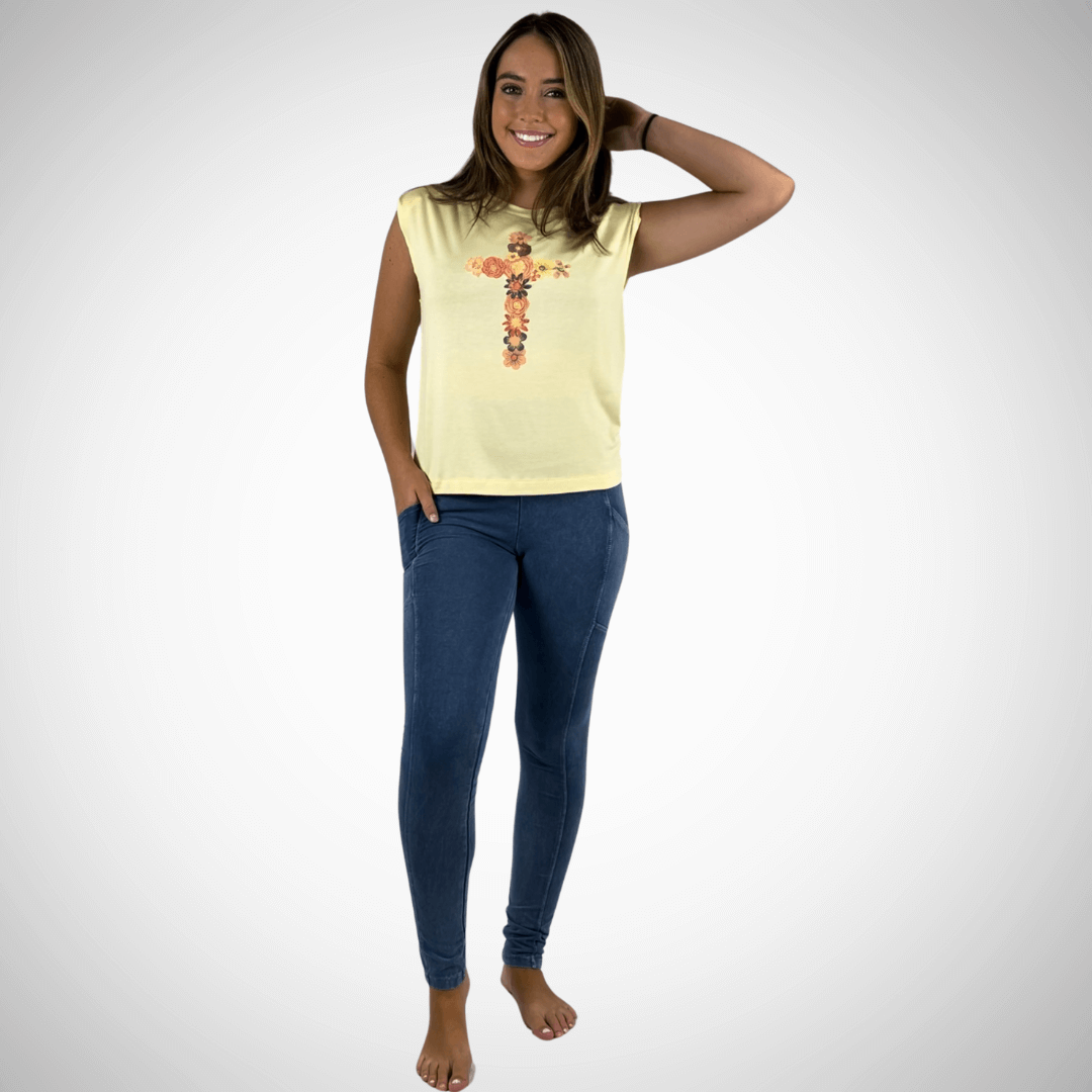 Floral Cross Muscle Tee Made in USA