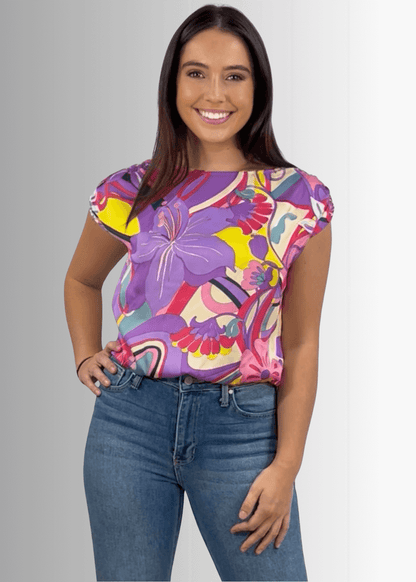 Tropical Print Women's Satin Blouse