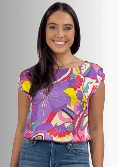 Tropical Print Women's Satin Blouse