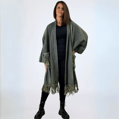 Jaded Gypsy Distressed Denim Fringe Duster