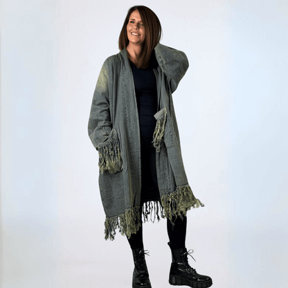 Jaded Gypsy Distressed Denim Fringe Duster