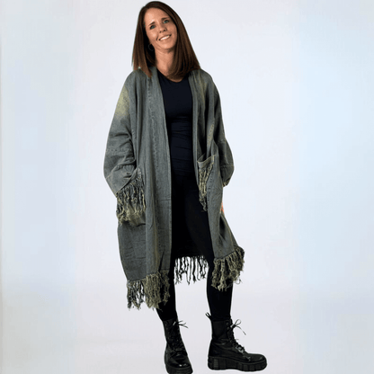 Jaded Gypsy Distressed Denim Fringe Duster