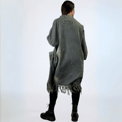 Jaded Gypsy Distressed Denim Fringe Duster