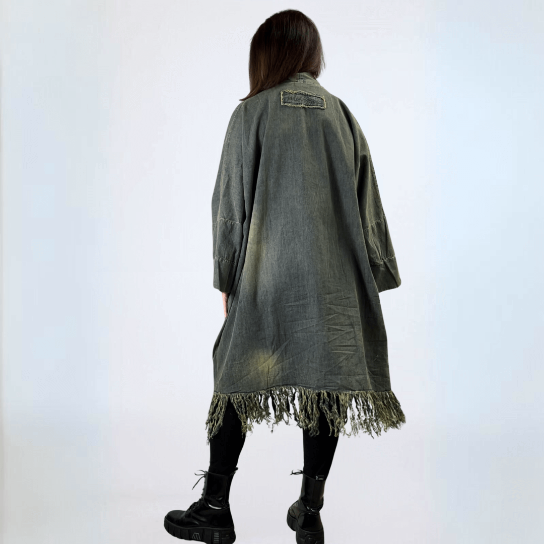 Jaded Gypsy Distressed Denim Fringe Duster