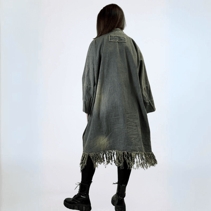Jaded Gypsy Distressed Denim Fringe Duster
