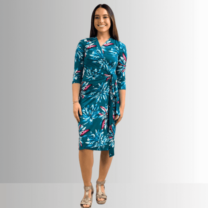A Feminine Touch Jade Floral Jersey Wrap Dress