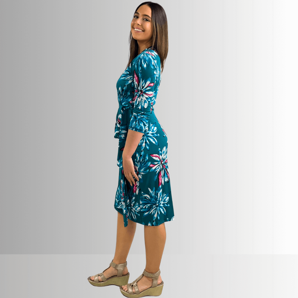 A Feminine Touch Jade Floral Jersey Wrap Dress