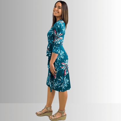 A Feminine Touch Jade Floral Jersey Wrap Dress