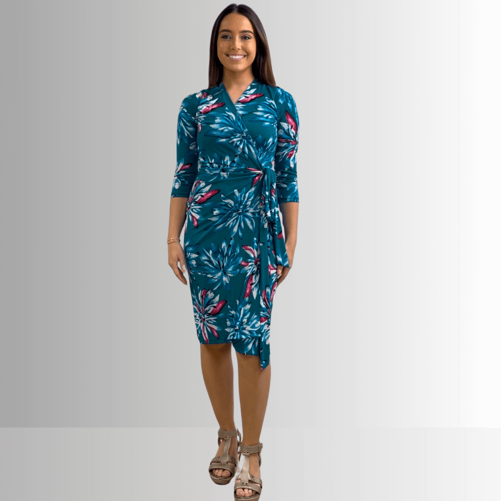 A Feminine Touch Jade Floral Jersey Wrap Dress