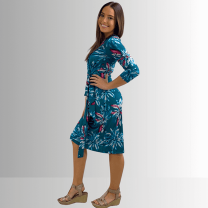 A Feminine Touch Jade Floral Jersey Wrap Dress