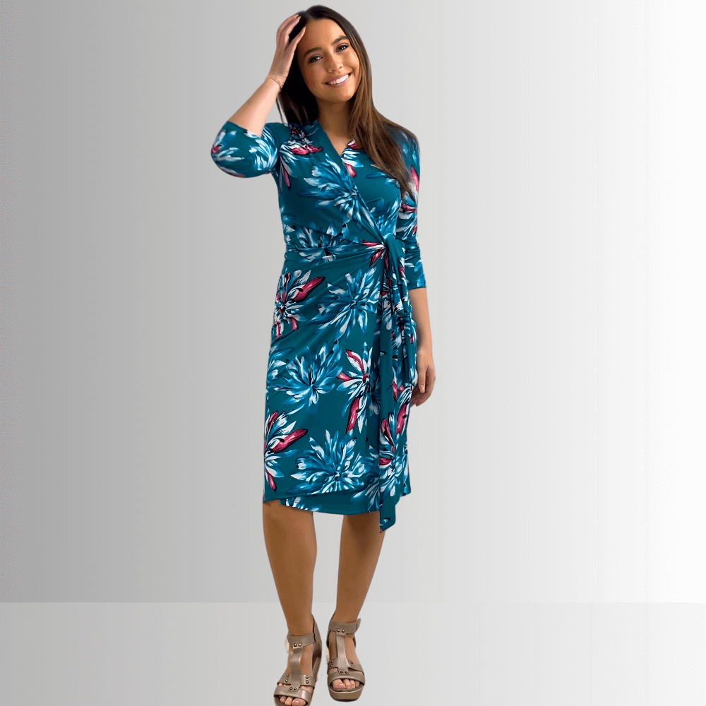 A Feminine Touch Jade Floral Jersey Wrap Dress