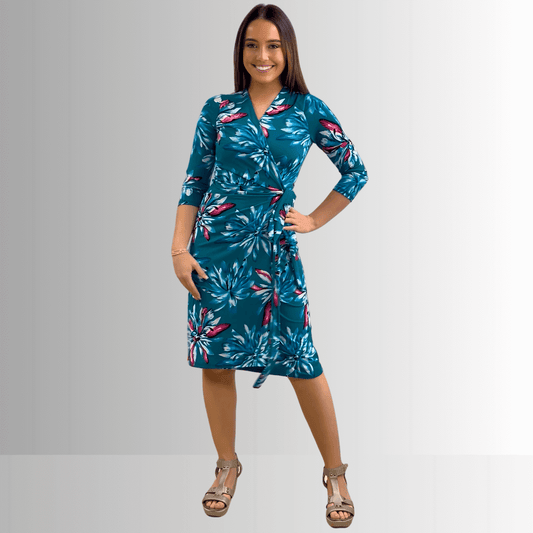A Feminine Touch Jade Floral Jersey Wrap Dress