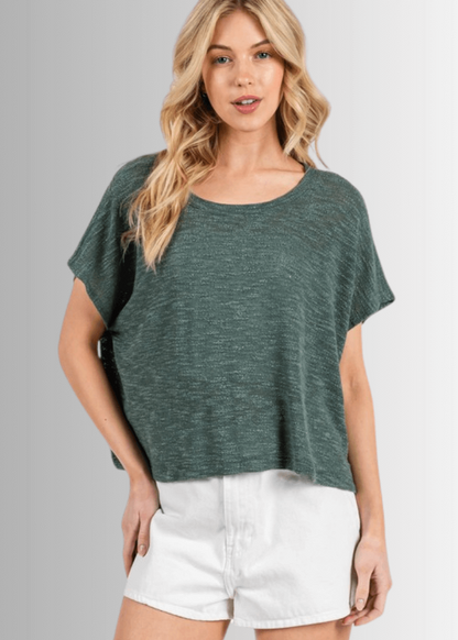 Kathryn Round Neck Boxy Top in Oatmeal