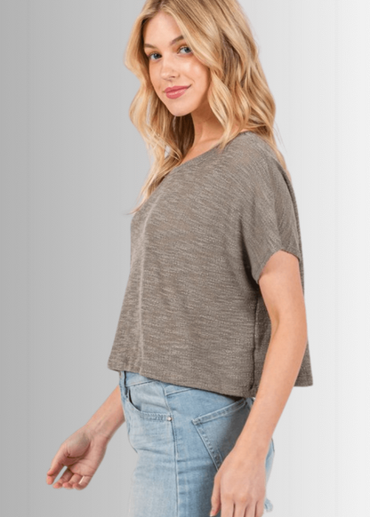 Kathryn Round Neck Boxy Top in Oatmeal