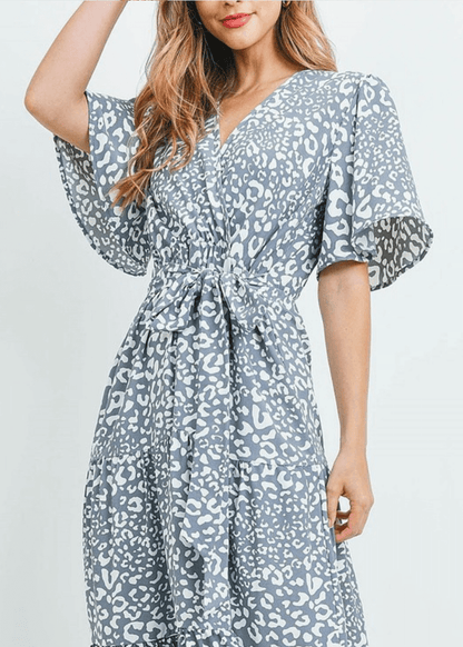 Laurel Leopard Print Midi Dress in Gray