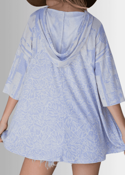 Summery Tropical Pale Indigo Hoodie Tunic