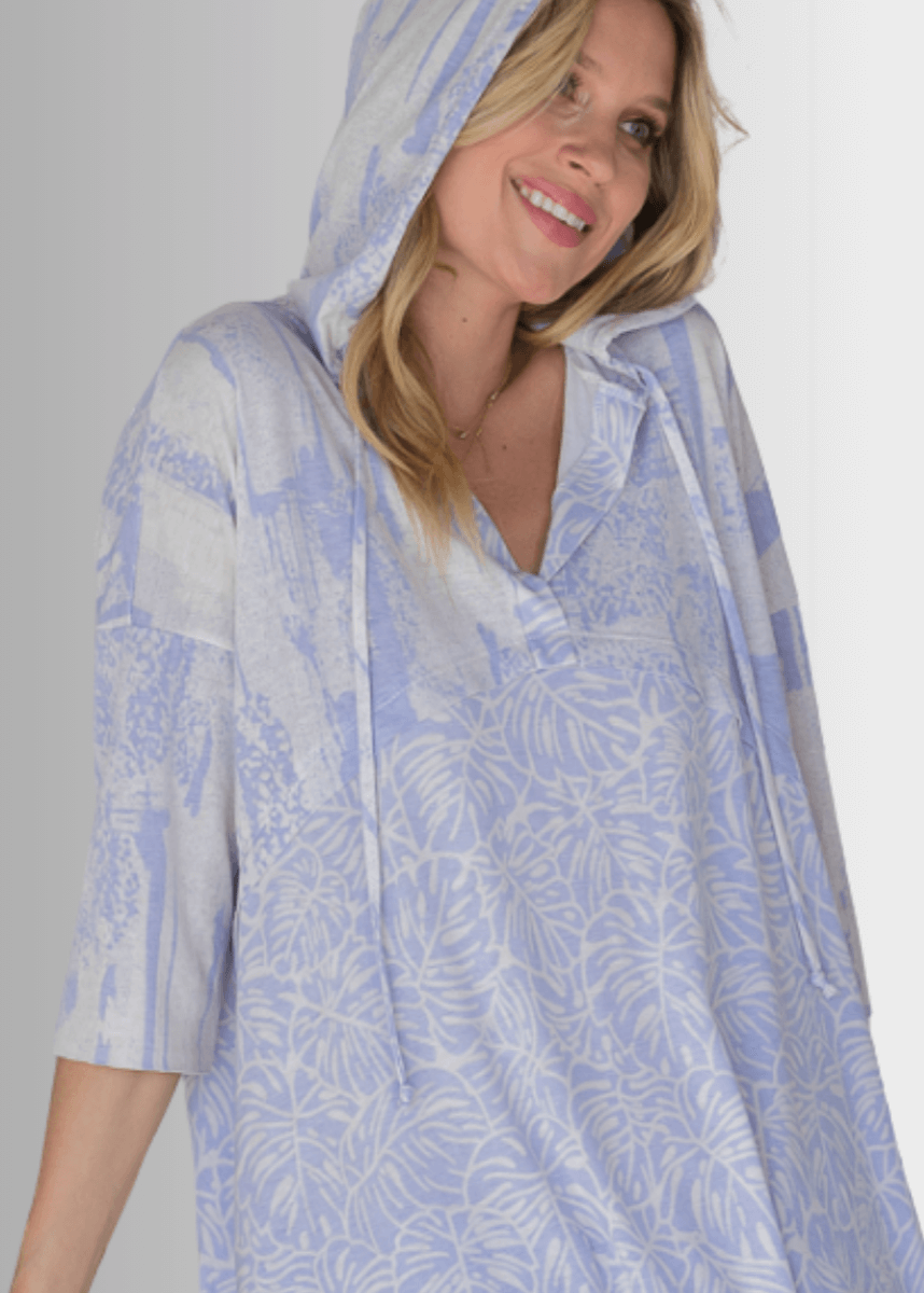 Summery Tropical Pale Indigo Hoodie Tunic