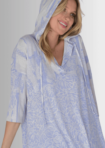 Summery Tropical Pale Indigo Hoodie Tunic