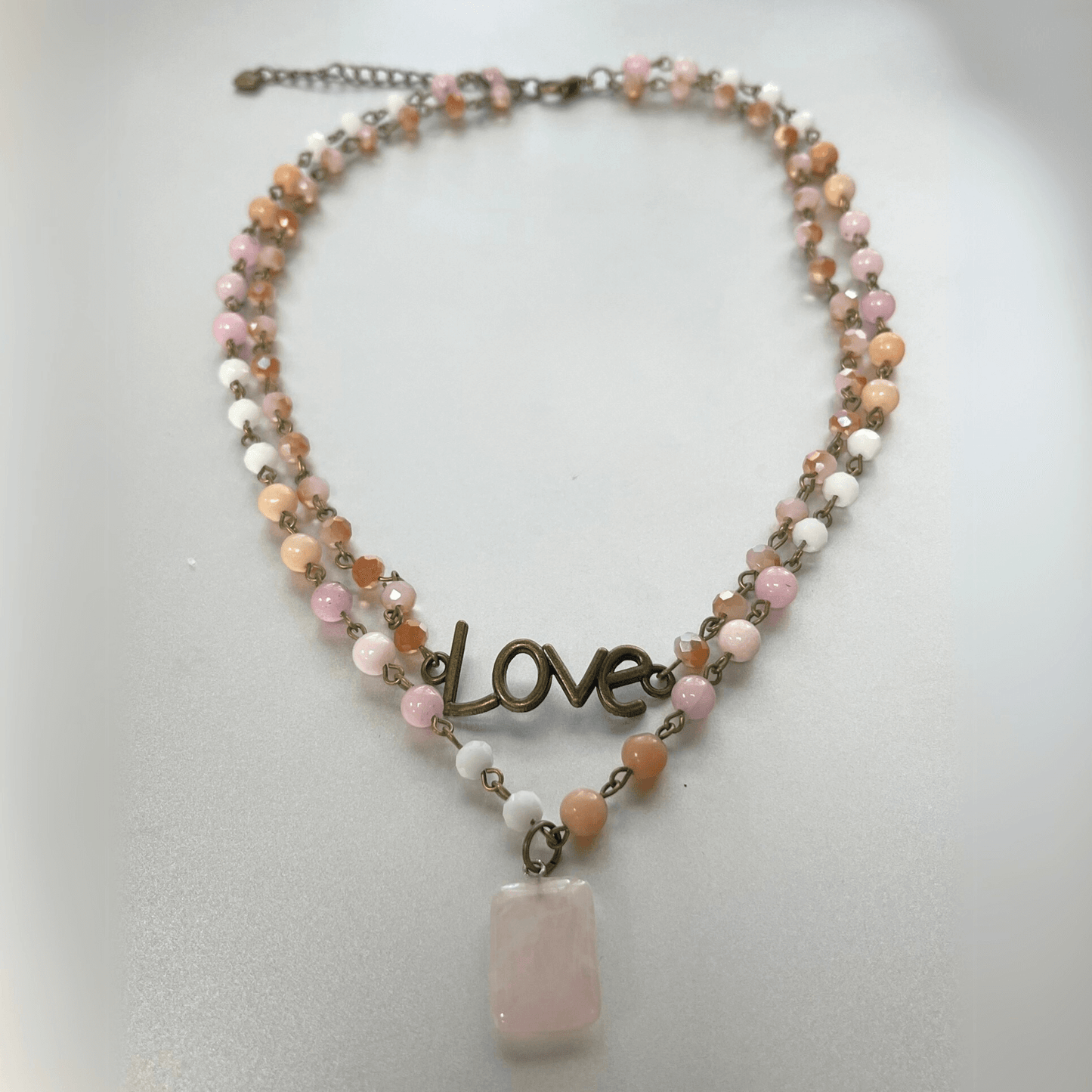 Alaia Bohemian Layered Blush Stone & Crystal Necklace