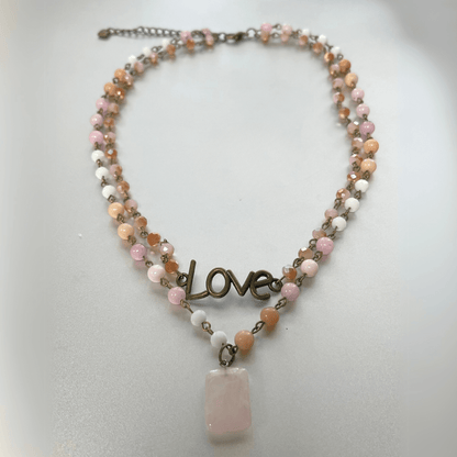 Alaia Bohemian Layered Blush Stone & Crystal Necklace