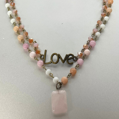 Alaia Bohemian Layered Blush Stone & Crystal Necklace