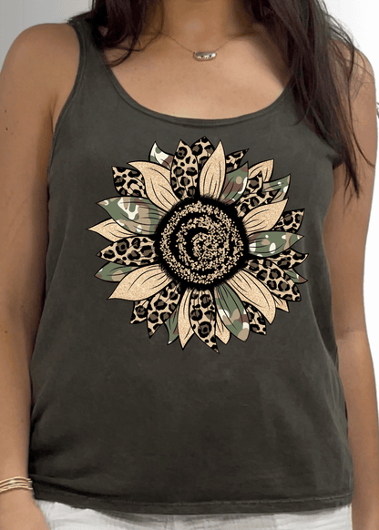 Mixed Media Sunflower Graphic Premium Cotton Tank Top
