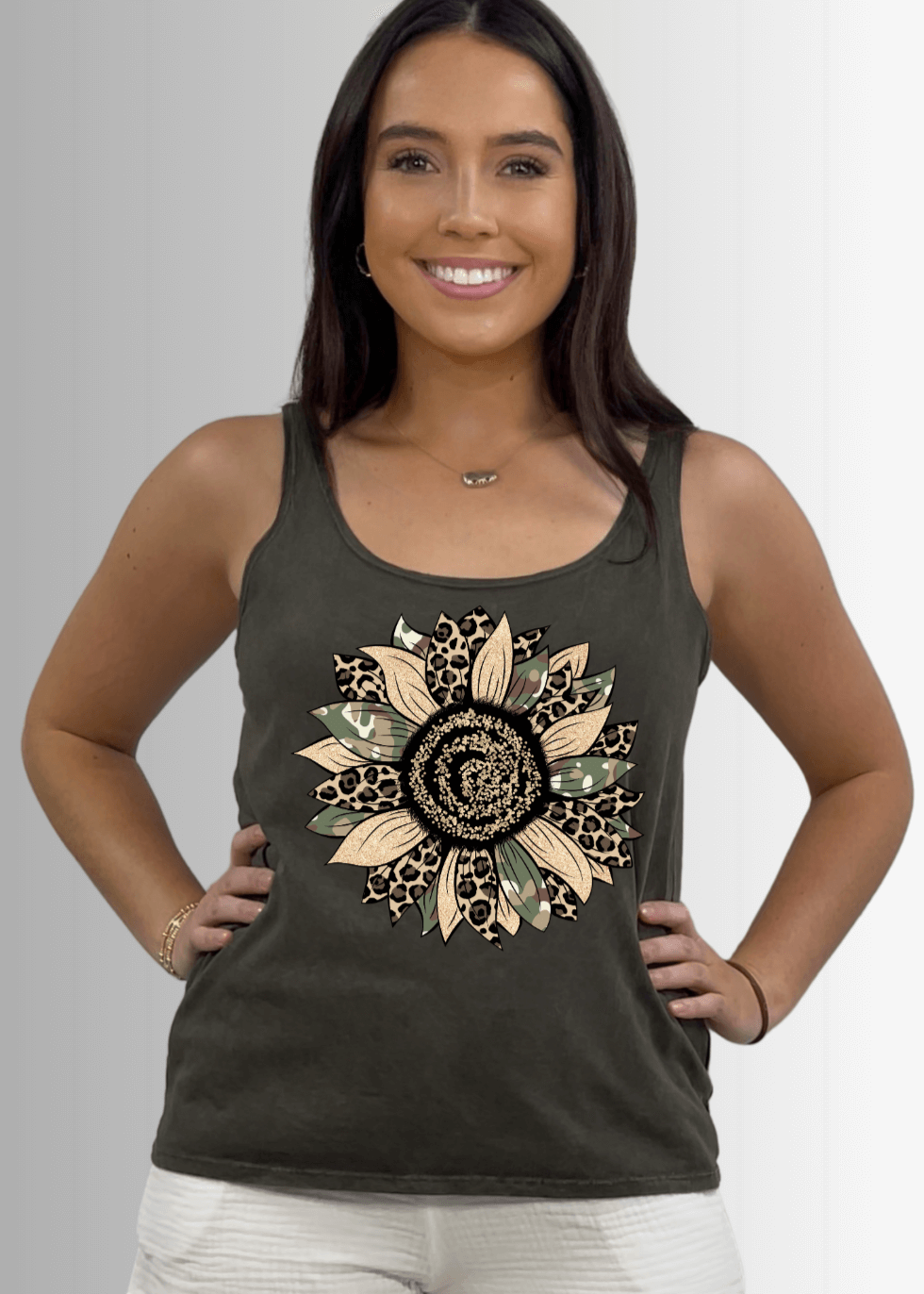 Mixed Media Sunflower Graphic Premium Cotton Tank Top
