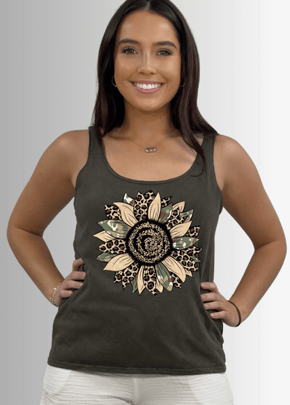 Mixed Media Sunflower Graphic Premium Cotton Tank Top