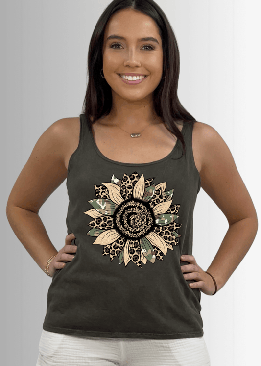 Mixed Media Sunflower Graphic Premium Cotton Tank Top