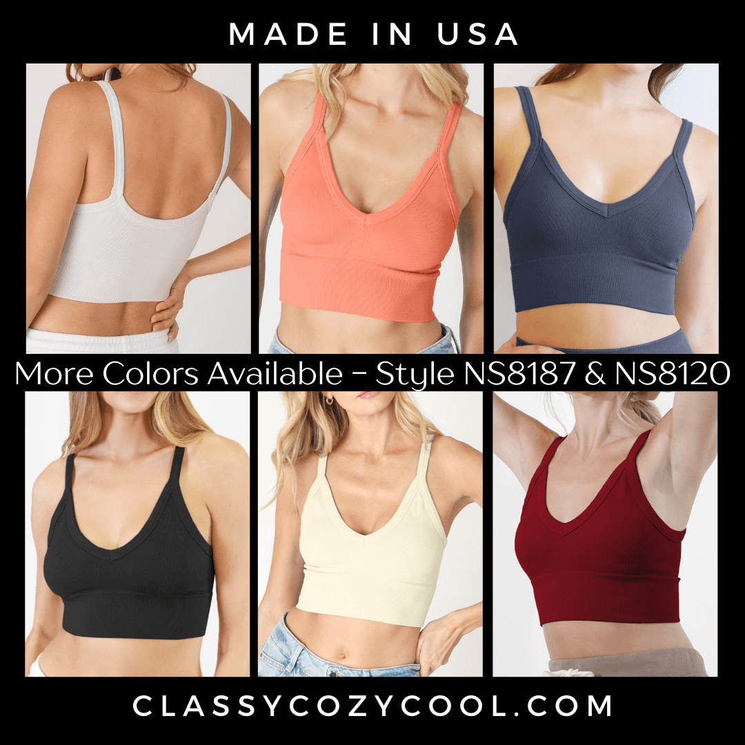 Nikibiki Ribbed Solid V-Neck Bra Top Made in USA