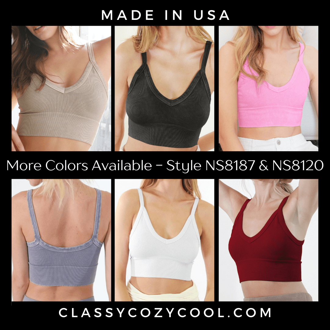 Nikibiki Ribbed Solid V-Neck Bra Top Made in USA