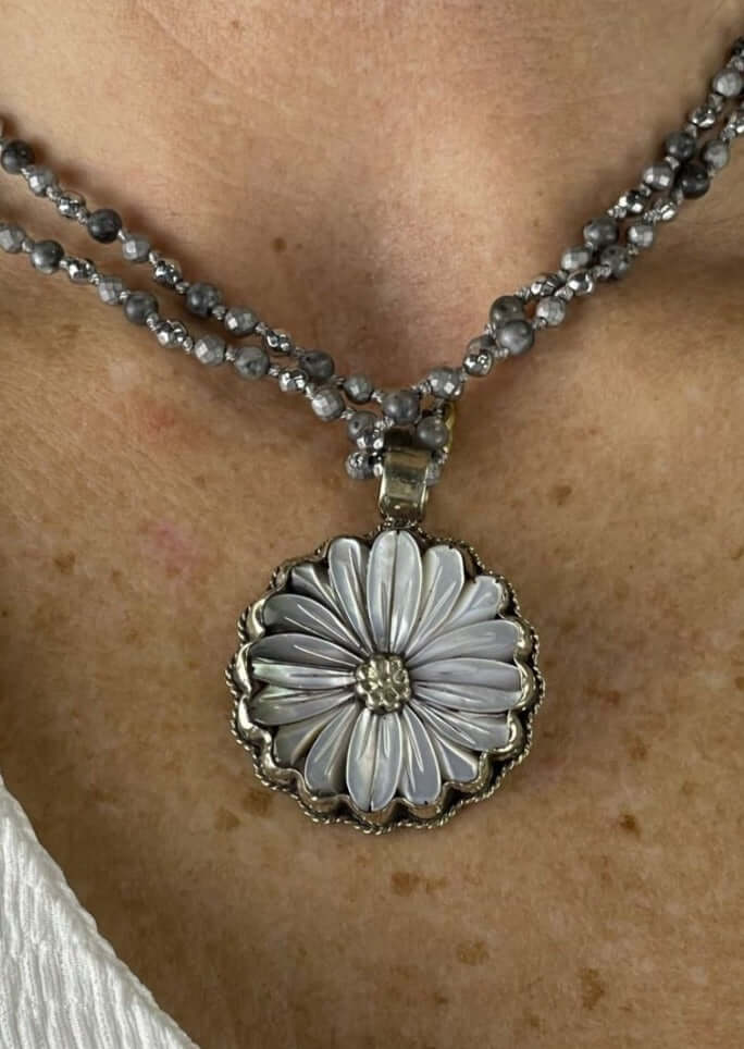 Mother of Pearl Daisy Necklace Made in USA