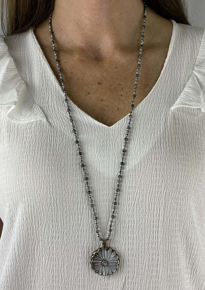 Mother of Pearl Daisy Necklace Made in USA