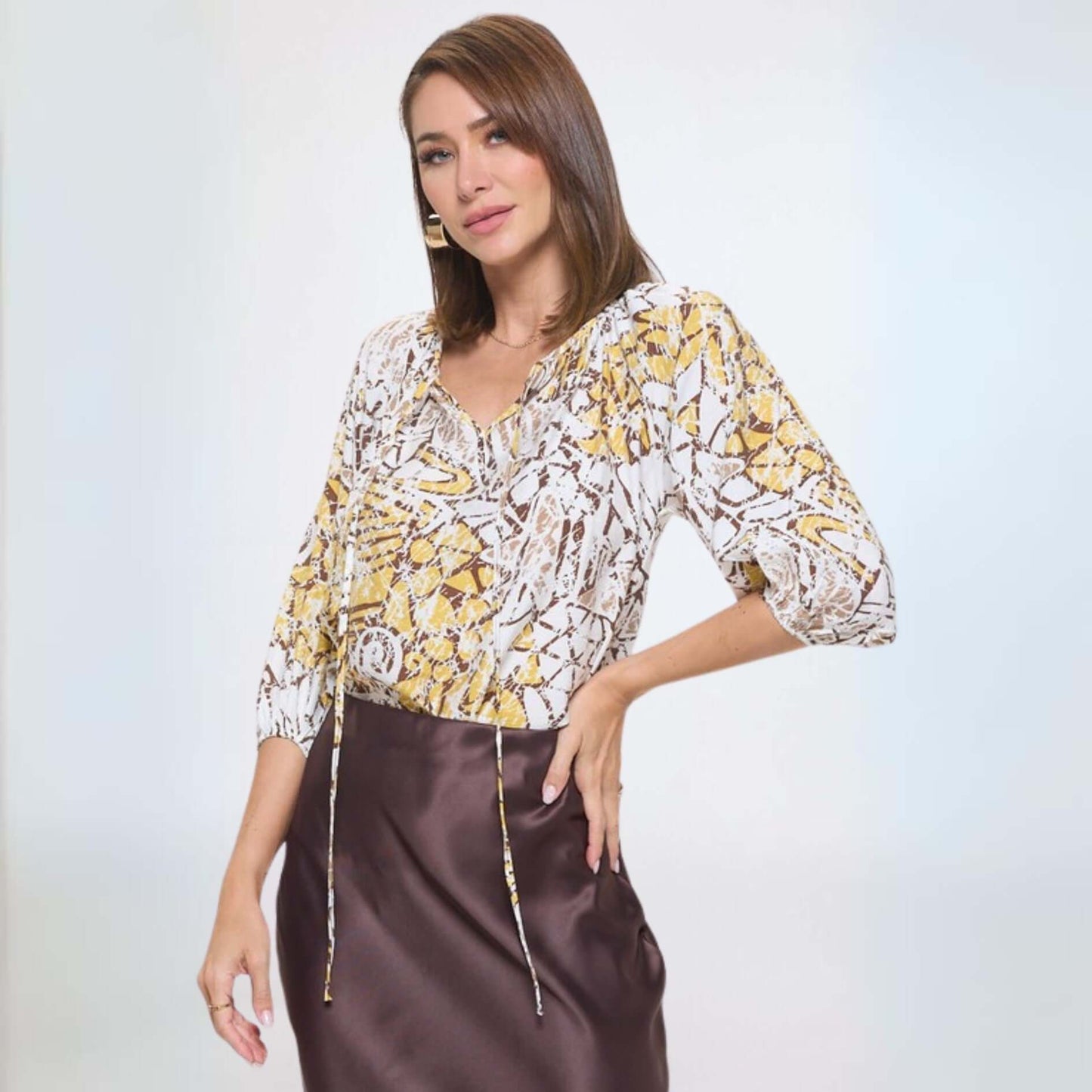 Abstract Printed V-Neck Blouse