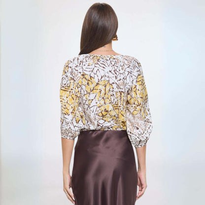 Abstract Printed V-Neck Blouse