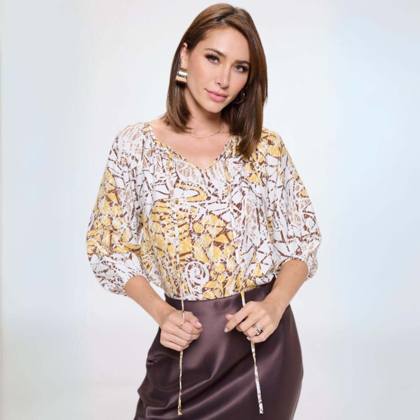 Abstract Printed V-Neck Blouse