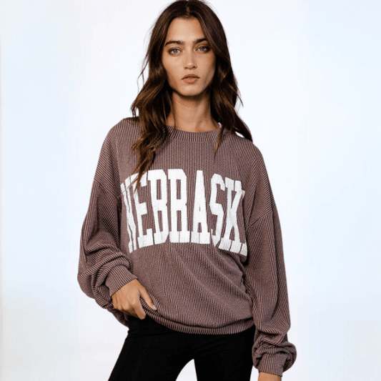 Graphic NEBRASKA Oversized Sweatshirt Made in USA