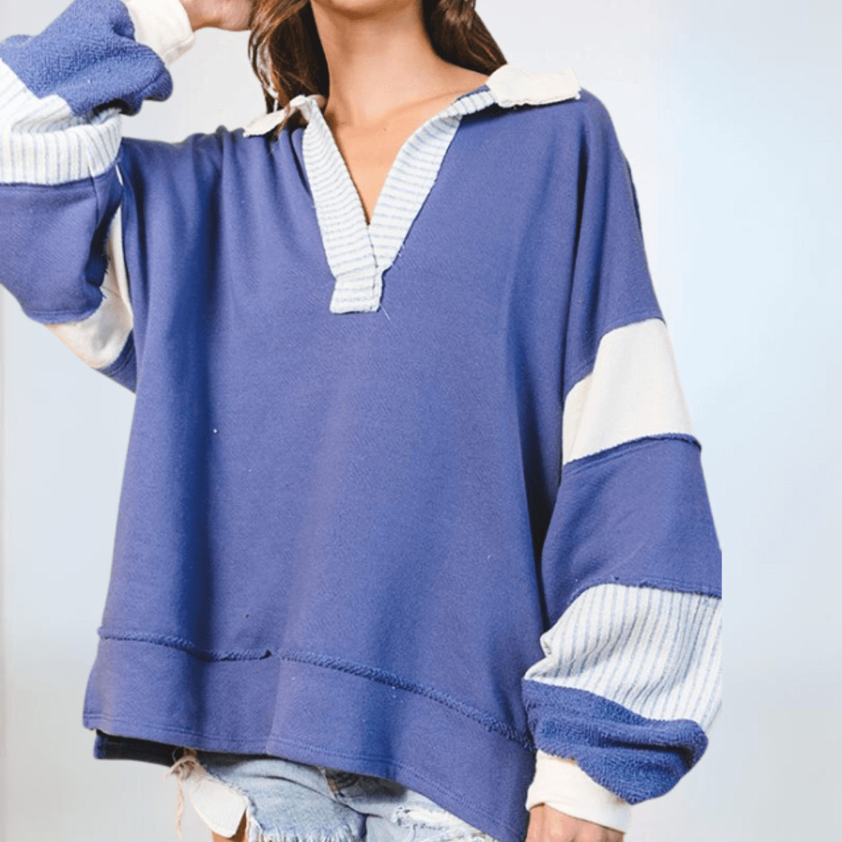 Bucket List Favorite Oversized Sweatshirt in Navy/Cream Made in USA