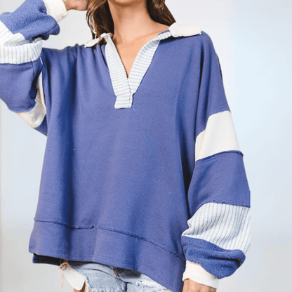Bucket List Favorite Oversized Sweatshirt in Navy/Cream Made in USA