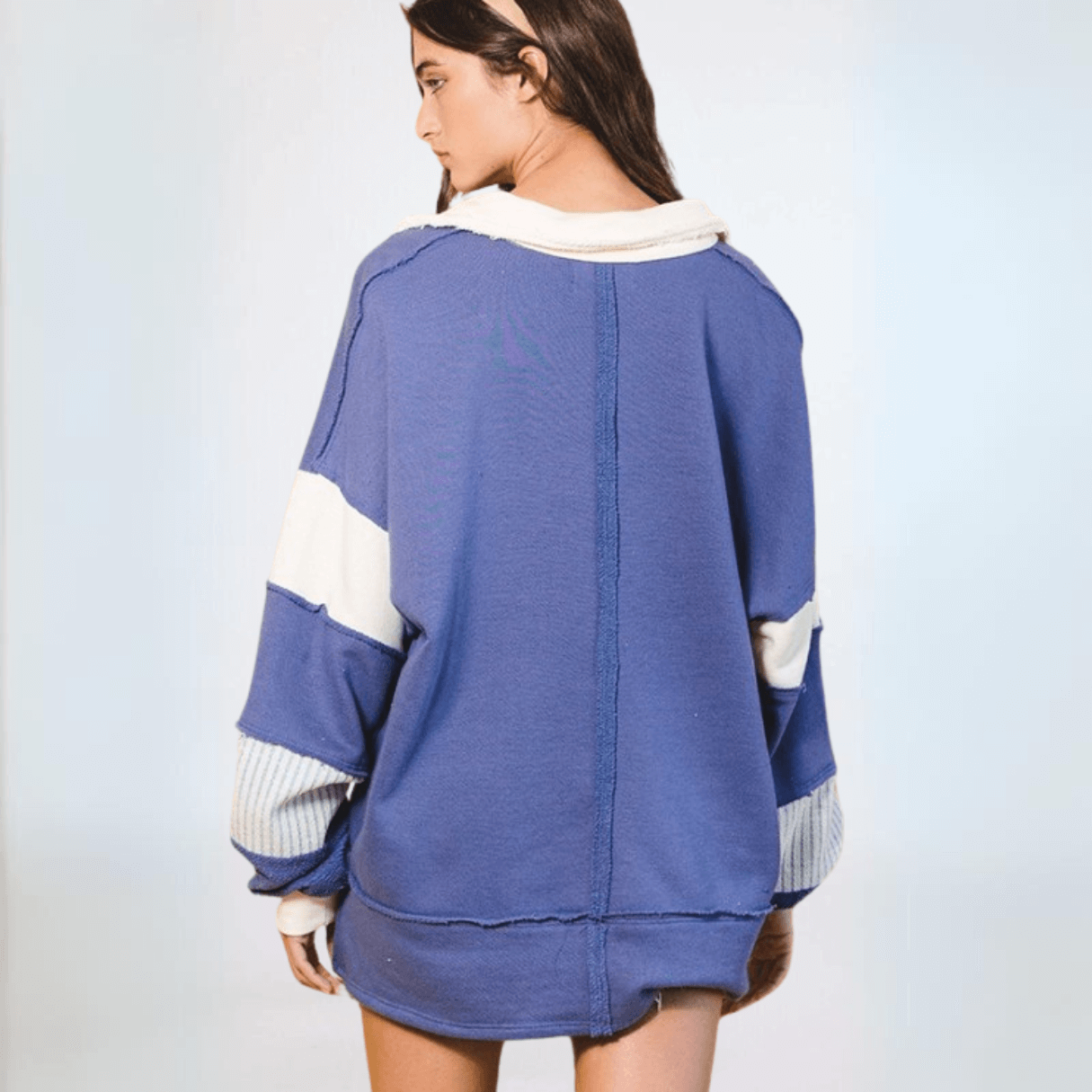 Bucket List Favorite Oversized Sweatshirt in Navy/Cream Made in USA