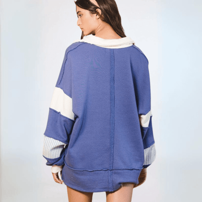 Bucket List Favorite Oversized Sweatshirt in Navy/Cream Made in USA