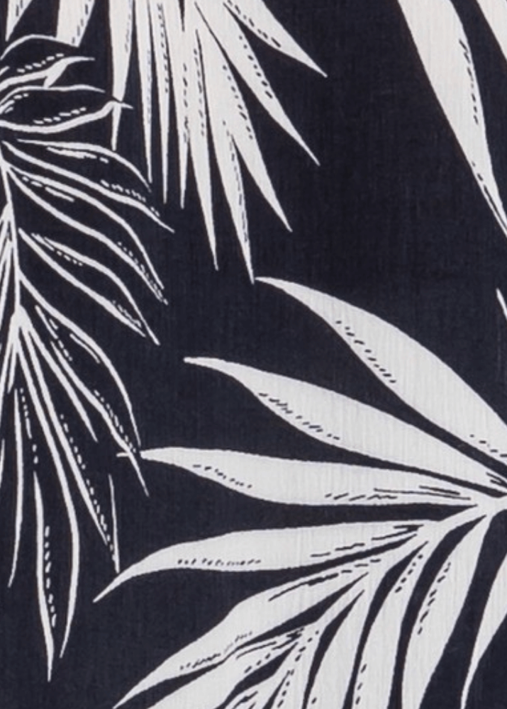 Navy Tropical Palm Wide Leg Pants