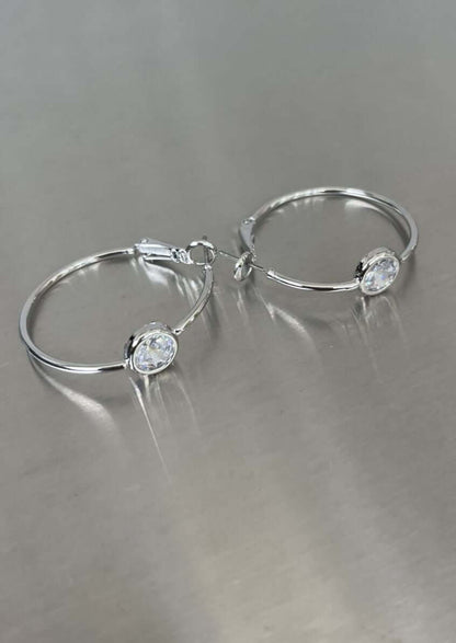 One Love Hoop Earrings with Cubic Zirconia Charm Made in USA