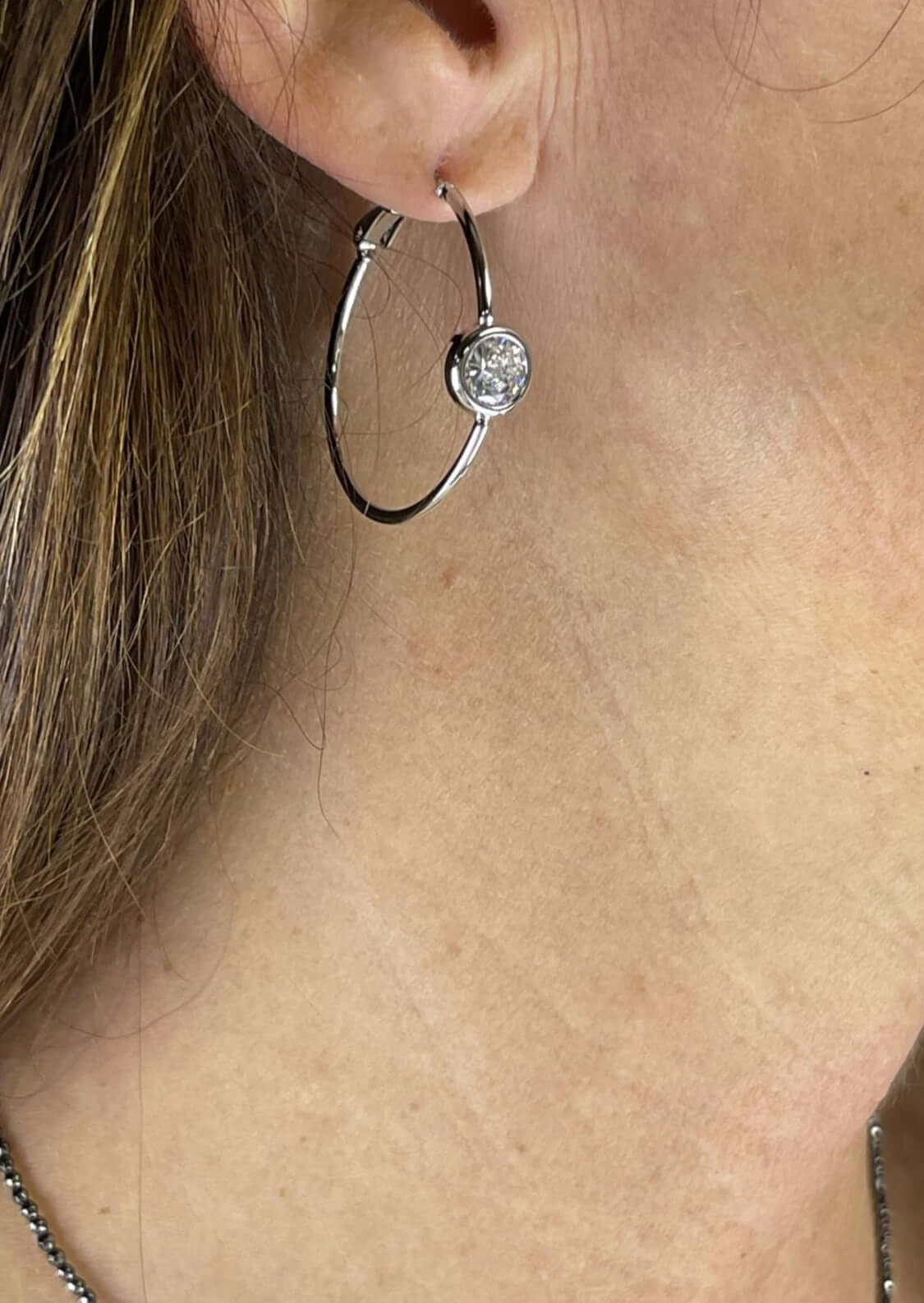 One Love Hoop Earrings with Cubic Zirconia Charm Made in USA