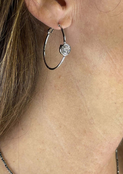 One Love Hoop Earrings with Cubic Zirconia Charm Made in USA