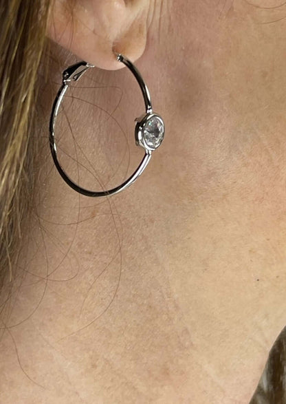 One Love Hoop Earrings with Cubic Zirconia Charm Made in USA