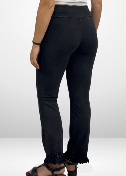 Mineral Washed Crochet Fringe Hem Pants in Plus Size