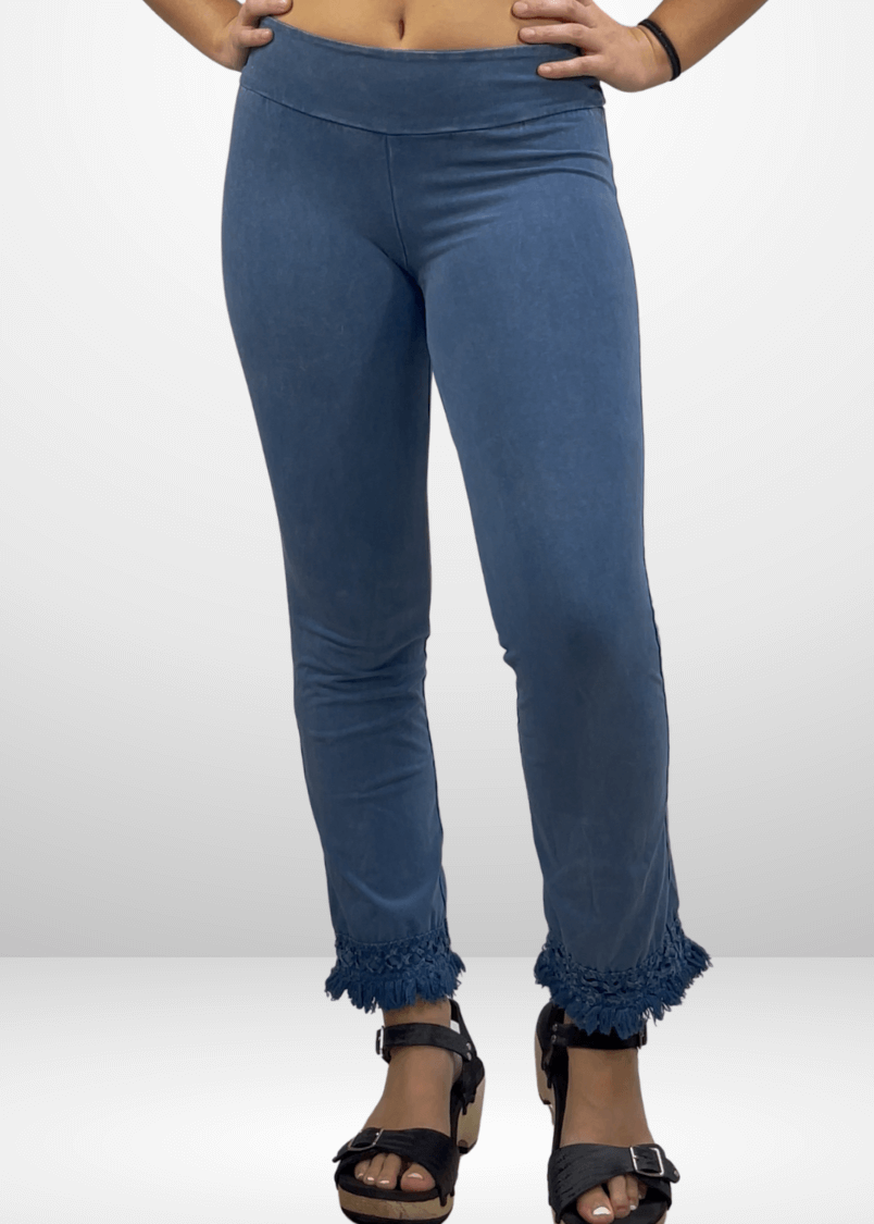 Mineral Washed Crochet Fringe Hem Pants