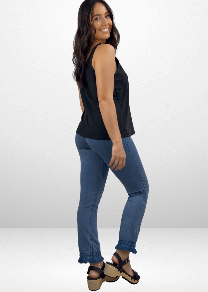 Mineral Washed Crochet Fringe Hem Pants