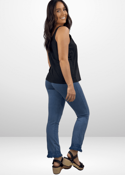 Mineral Washed Crochet Fringe Hem Pants